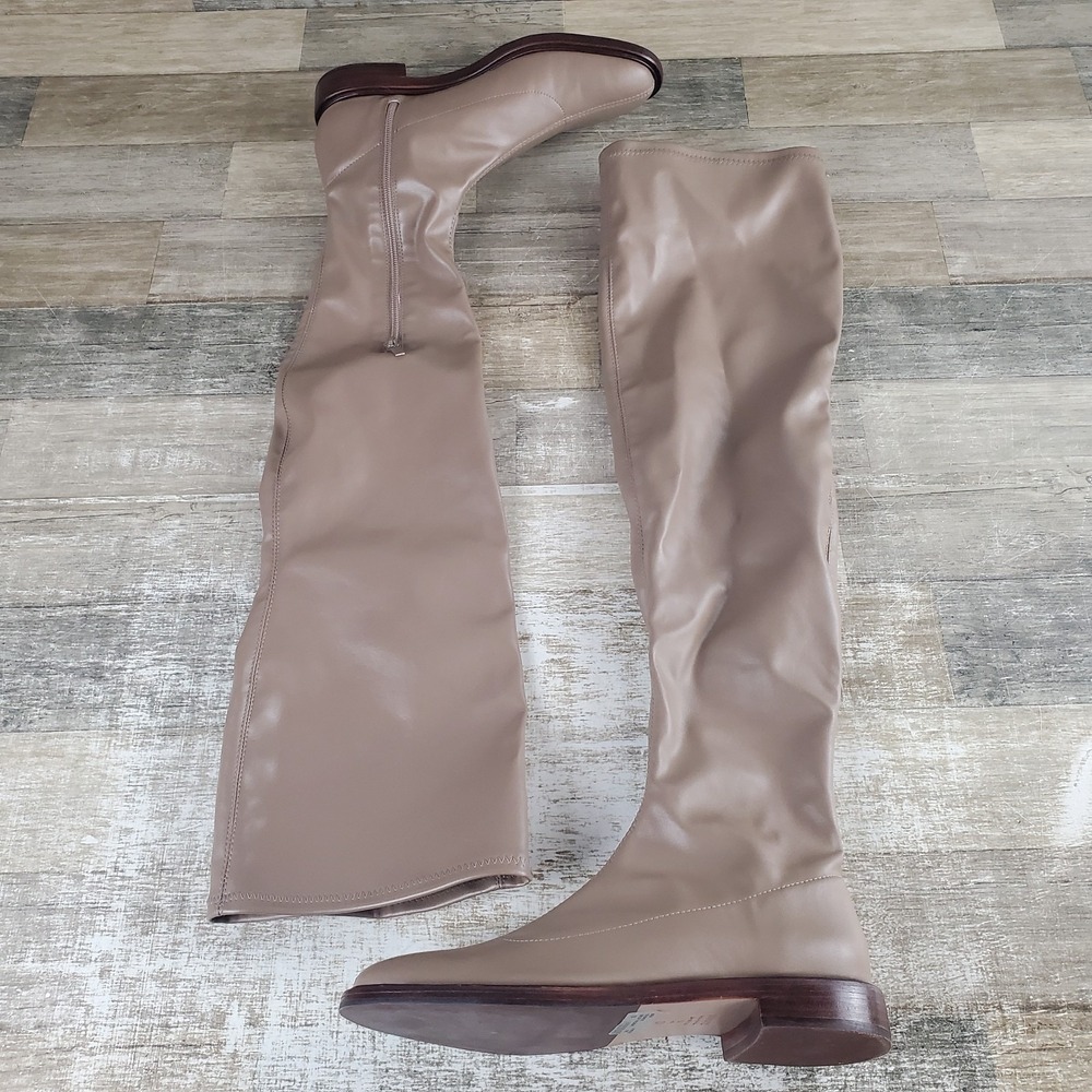 Schutz Kaolin Womens Over-The-Knee Boots Sz 7 B Taupe Leather Side Zip Round Toe
